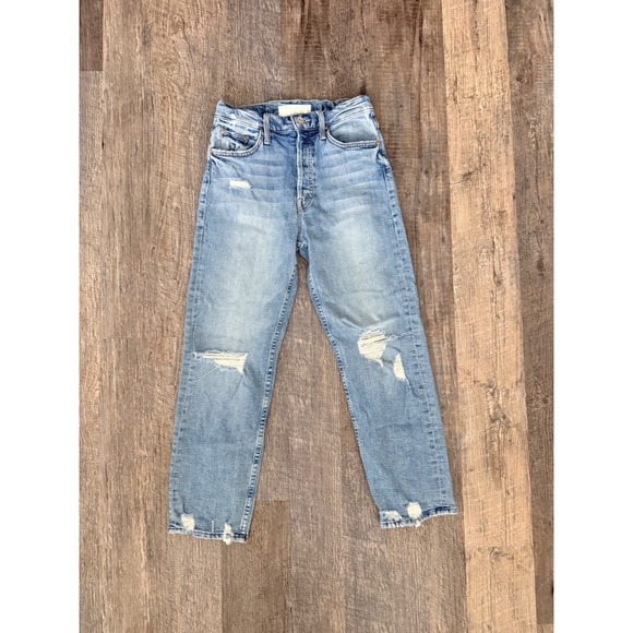 MOTHER Denim - Mother Superior High Waisted Straight Leg Distressed Jeans Light Wash Size 26